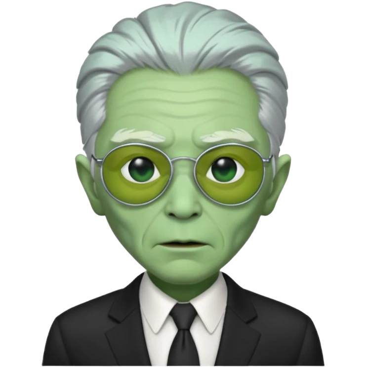 an old alien with black suit, green skin, neutral, sunglass
 emoji