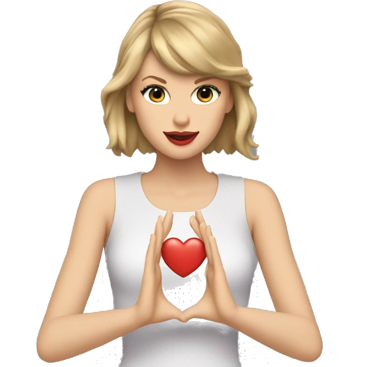 taylor swift holding up a hand heart emoji