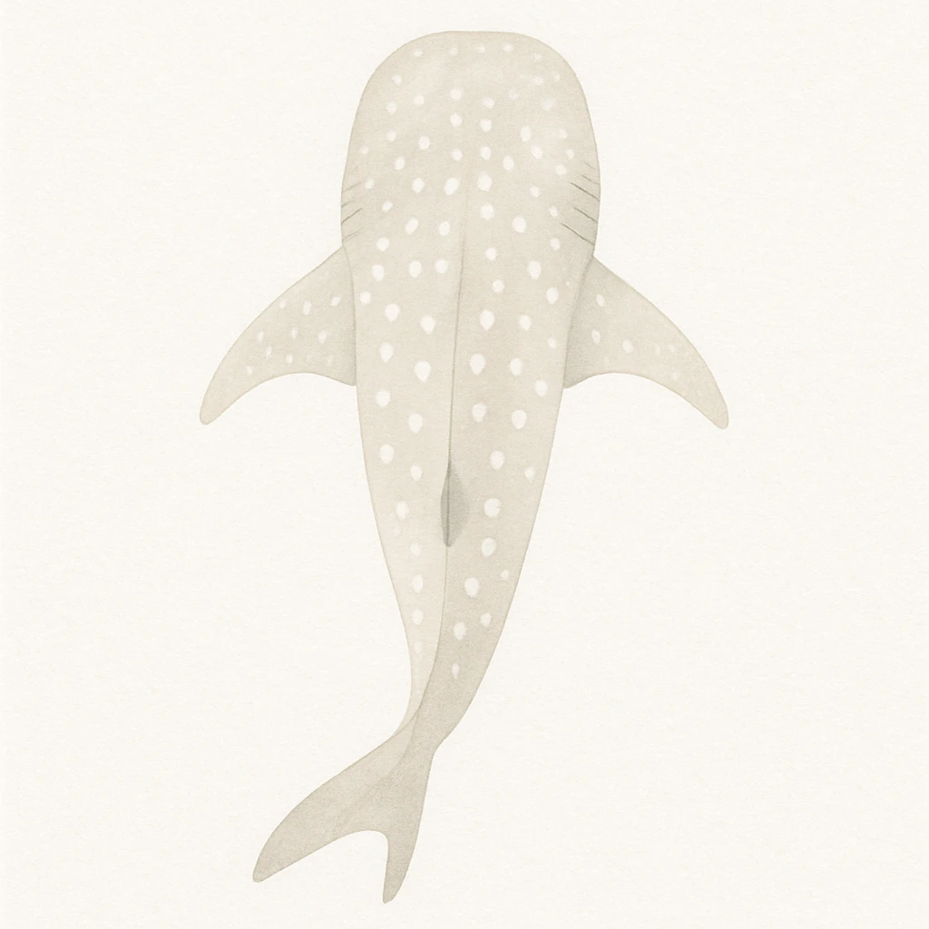 whale shark in watercolor style, top-down perspective, spotted pattern, flowing fins, soft gradients, underwater scene, artistic and serene emoji
