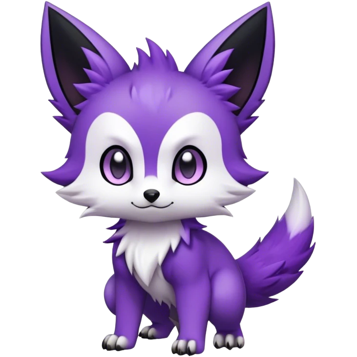  High quality Cute Cool Kawaii edgy Chibi Fur-Sona Purple fur, white belly, white tail-tip, black legs, black ears, Fakemon-Digimon-creature-animal-vernid-hybrid Full Body, facial markings emoji