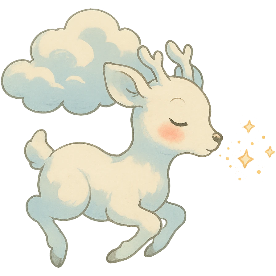 vanilla cloud doe, floating, rosy cheeks, blowing sparkles, ghibli-inspired style emoji