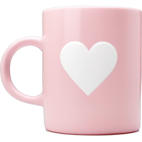 Coffee mug light pink with white heart in middle emoji