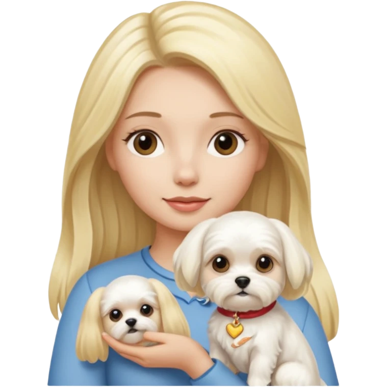 birthday woman with long blonde hair is holding a Maltese dog emoji