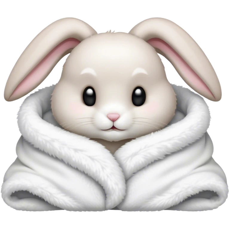 Cute floppy-eared rabbit cozy in blanket emoji