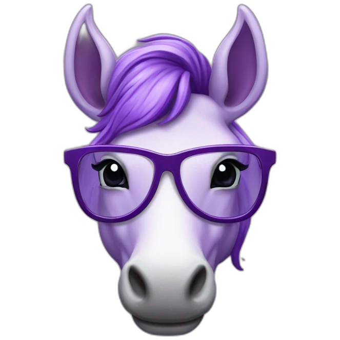 Licorne violette avec des lunettes et une tête de savant fou emoji