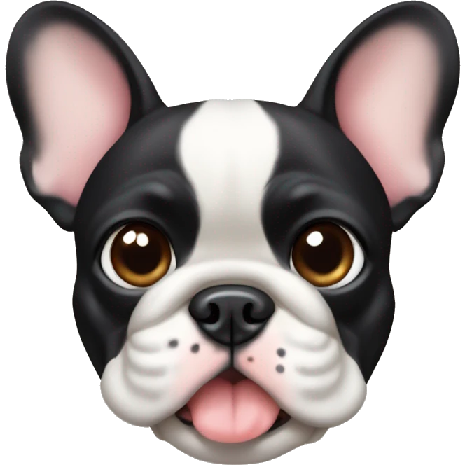 French bulldog with black body and ears and tan paws and belly with heart eyes emoji