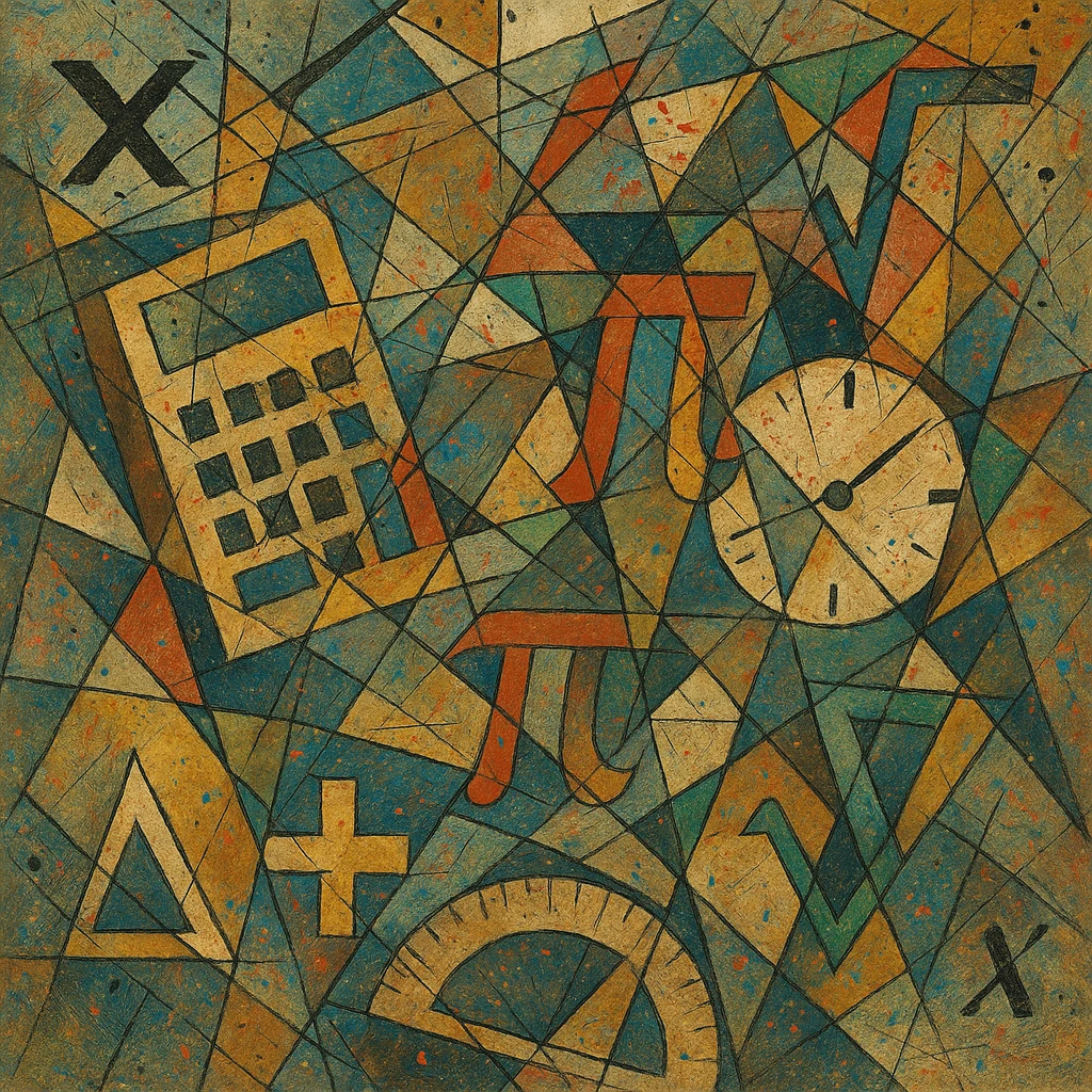 math symbols and objects in the style of Jackson Pollock abstract expressionism, with energetic paint splatters and dynamic lines emoji