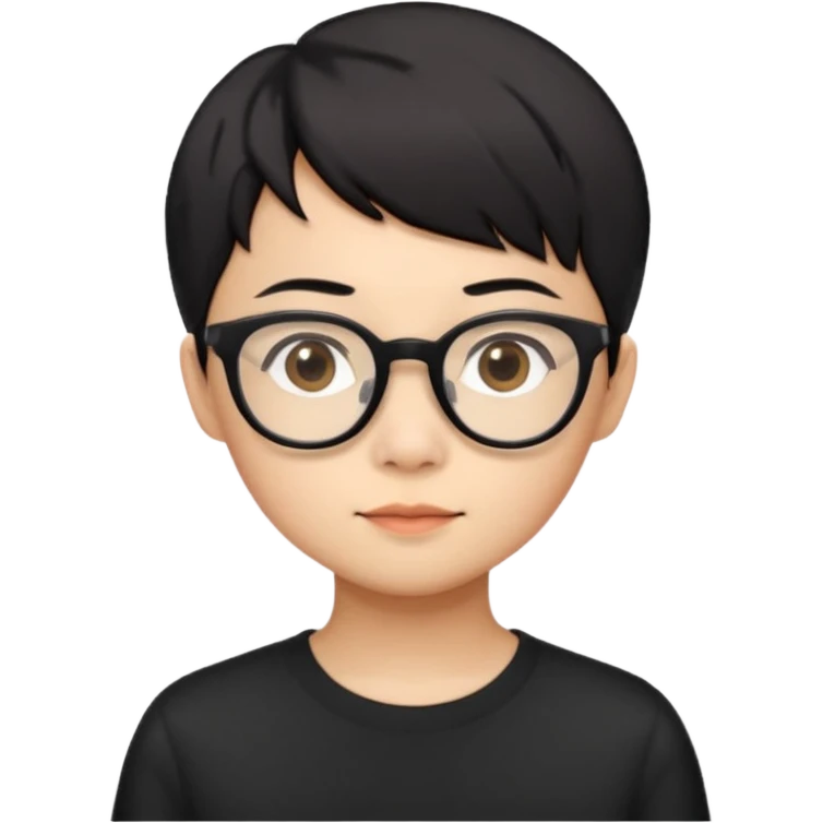 singapore chinese, black very short hair, wear black frame glasses, relatively thin, pokey face emoji