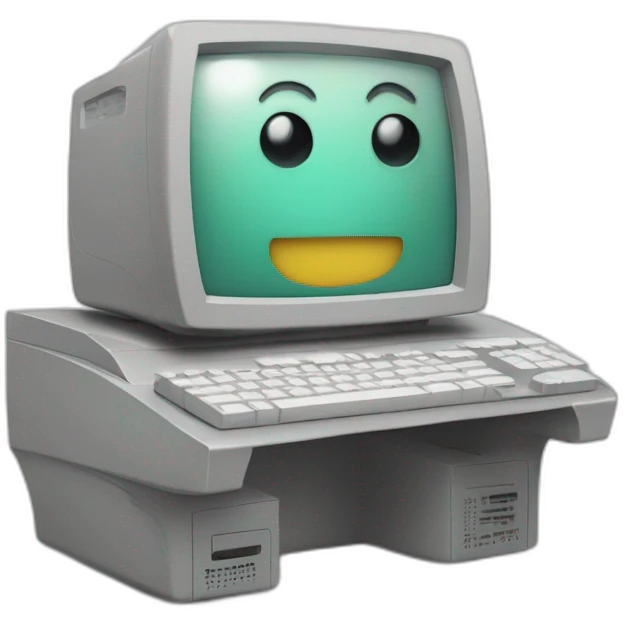 Anthropomorphic computer with a face, arms and legs doing something random emoji