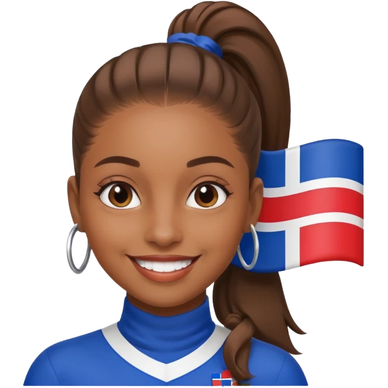 A brown skin girl with a slick ponytail and edges with a Dominican flag emoji