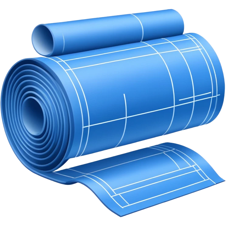 blue blueprint with white lines, partially unrolled, side view emoji
