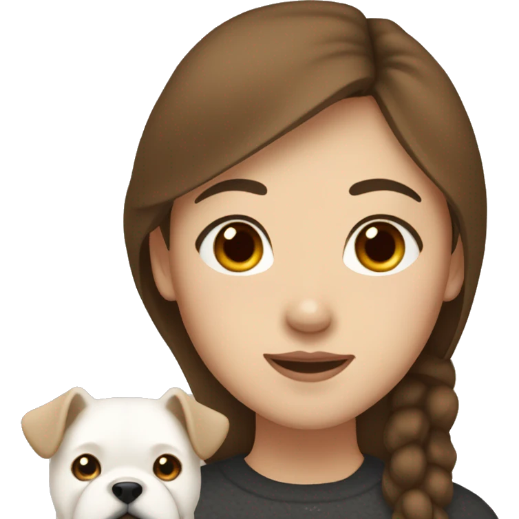 woman with brown hair brown asian eyes and freckles on the face and the white dog emoji