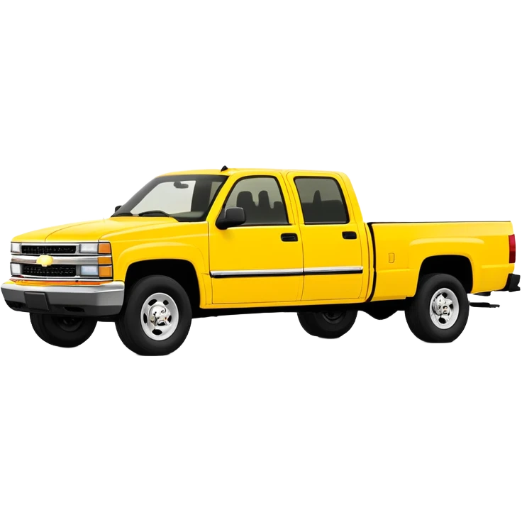 Yellow 1997 Chevrolet C-2500 Crew Cab Silverado pickup truck from Kill Bill, clean minimalist design, 30-degree angle showing front and side profile, bold yellow color, iOS emoji style emoji