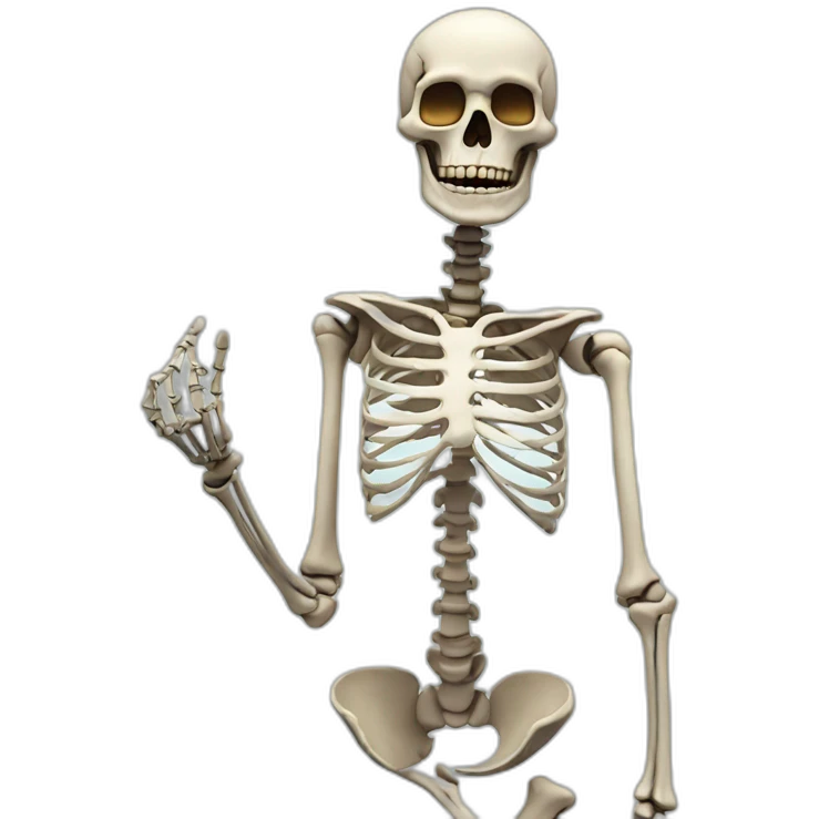 skeleton who's left hand is a phone emoji