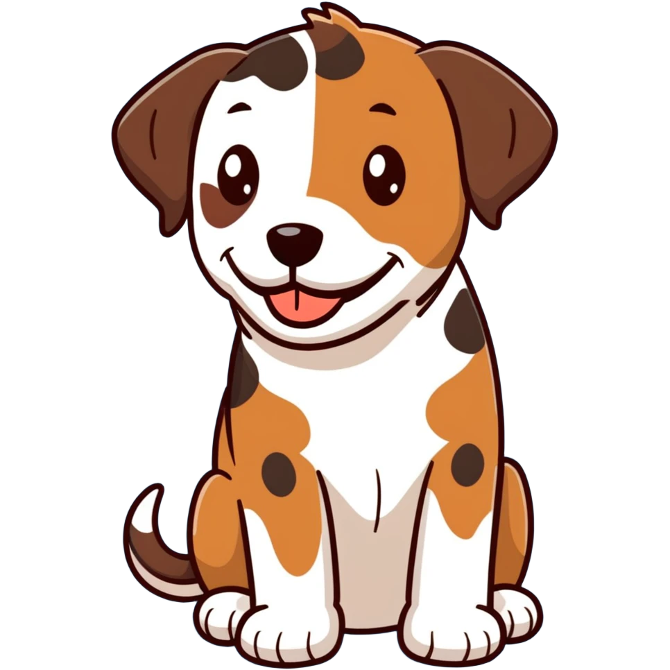 brown Labrador dog with calico spots and patches, happy expression emoji