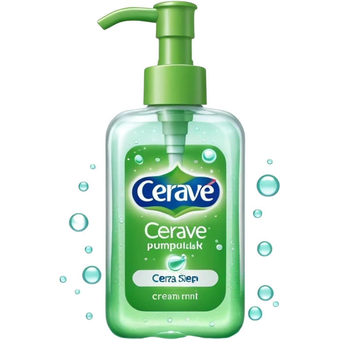 `CeraVe-shaped white rectangular pump bottle with soft green label CeraVe” stripe. Surrounded by floating water bubbles, glowing light particles, and a gentle green mist. Feels like a calm hydration spell in a bottle. Clean, glossy, emoji-style.`magical
 emoji
