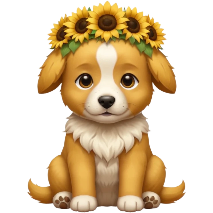 puppy sitting and with sunflower crown emoji