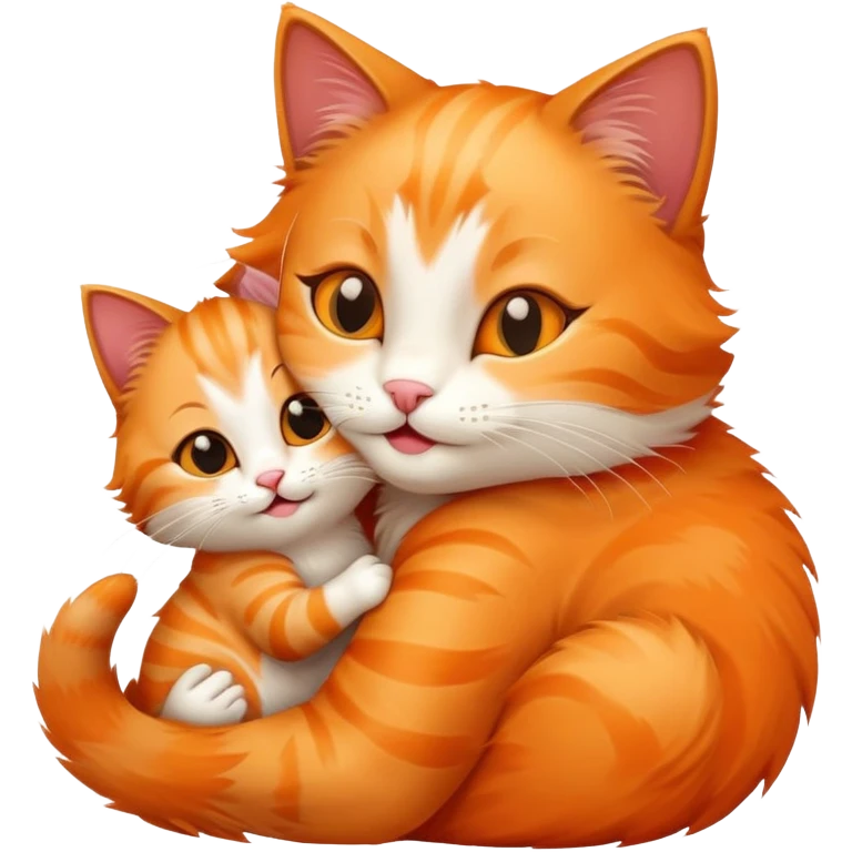 happy mom cat hugging her happy kitten, kitten nuzzling mom, emoji style emoji