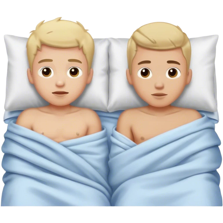 2 boys laying in bed under blanket withour t shirts emoji