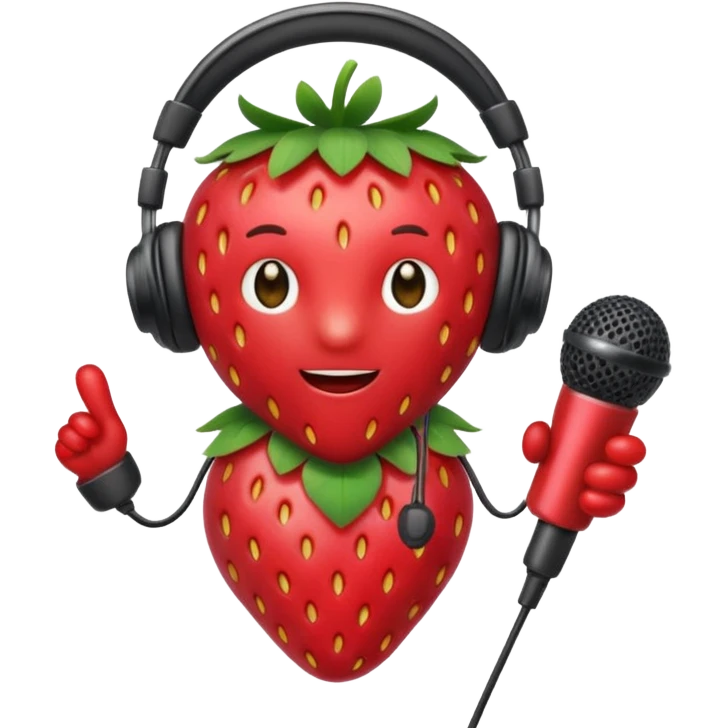 A strawberry holding mic and wear headphone emoji
