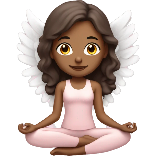 angelic brunette yoga girl in light pink yoga outfit emoji