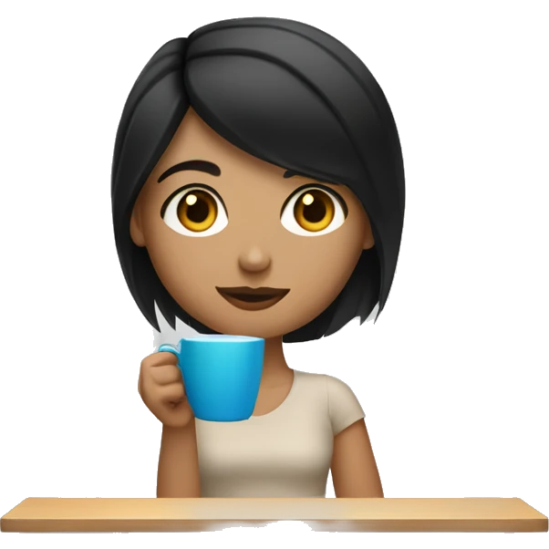 caucasian girl with straight black hair drinking coffee emoji