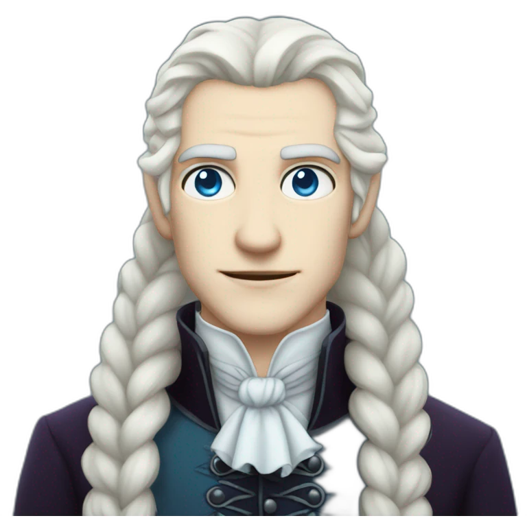 pale male victorian vampire with long white hair in a braid over his shoulder and light blue eyes emoji
