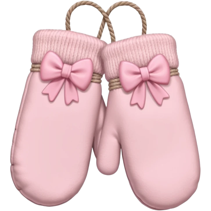 pastel pink pair of mittens connected by string and a bow emoji