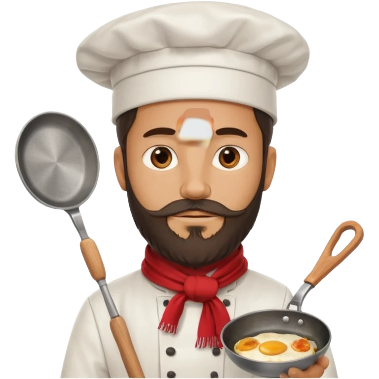 Bearded Chef – wearing tall white hat, red scarf, holding frying pan emoji