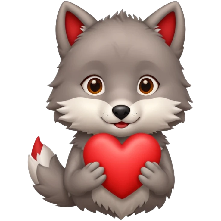 cute wolf holding big heart emoji