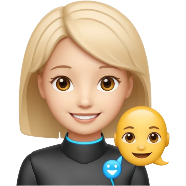 cute AI assistant with a digital face and a chat icon, emoji style emoji