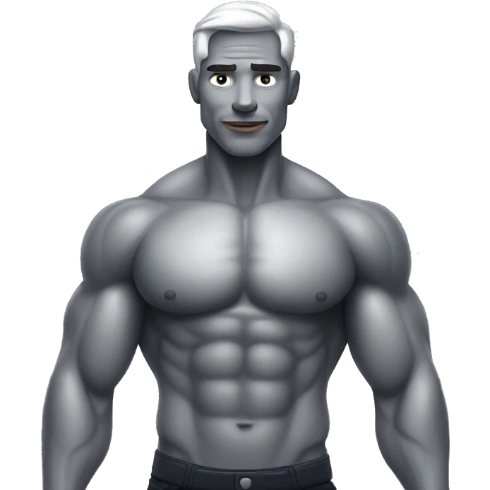 muscular man with silver skin flex pose emoji