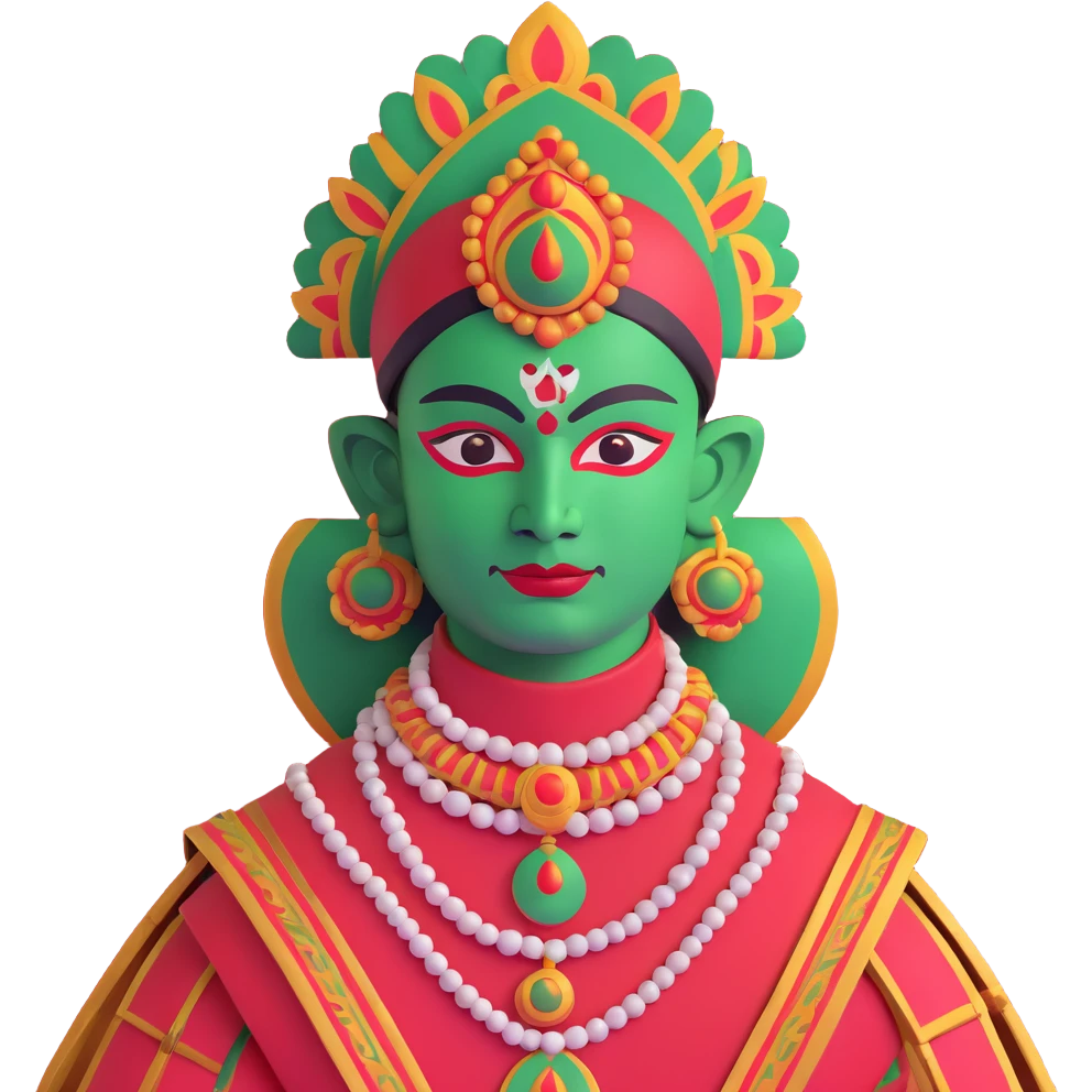 Kathakali dancer with elaborate headgear and green face paint emoji