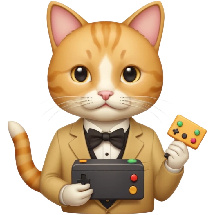신사콧수염을 단 치즈고양이가 게임기를 들고있다 emoji