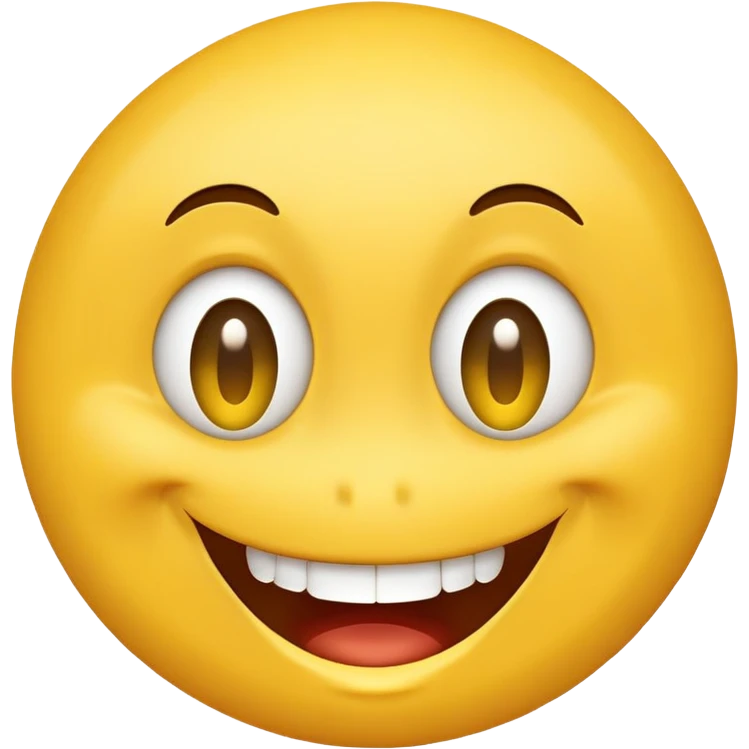 smiley face with wide, slightly off-center eyes, goofy asymmetrical smile, buck teeth, playful and clumsy personality emoji