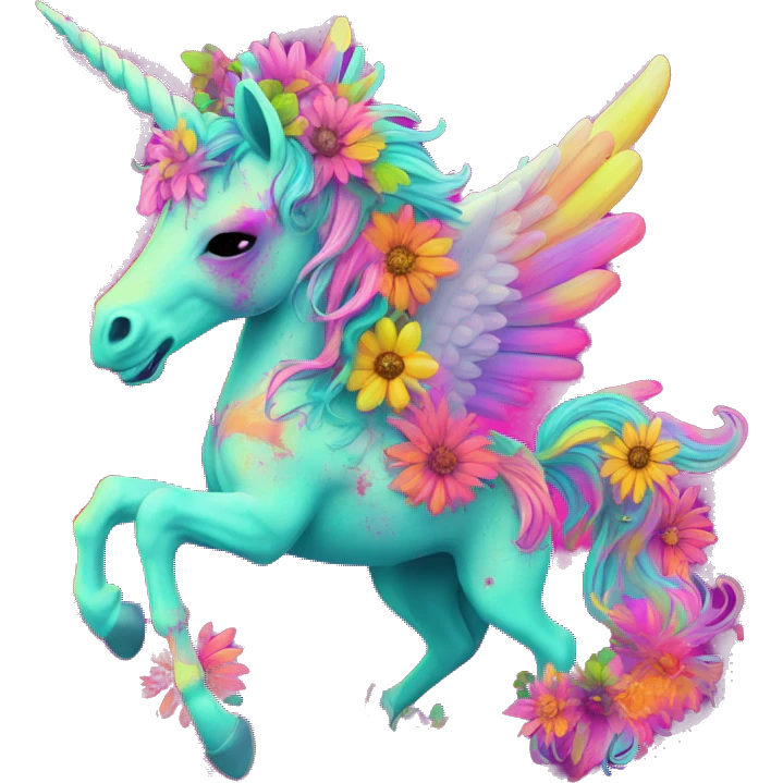 Zombie Pegasus unicorn psychedelic flowers floral groovy art neon rave raving emoji