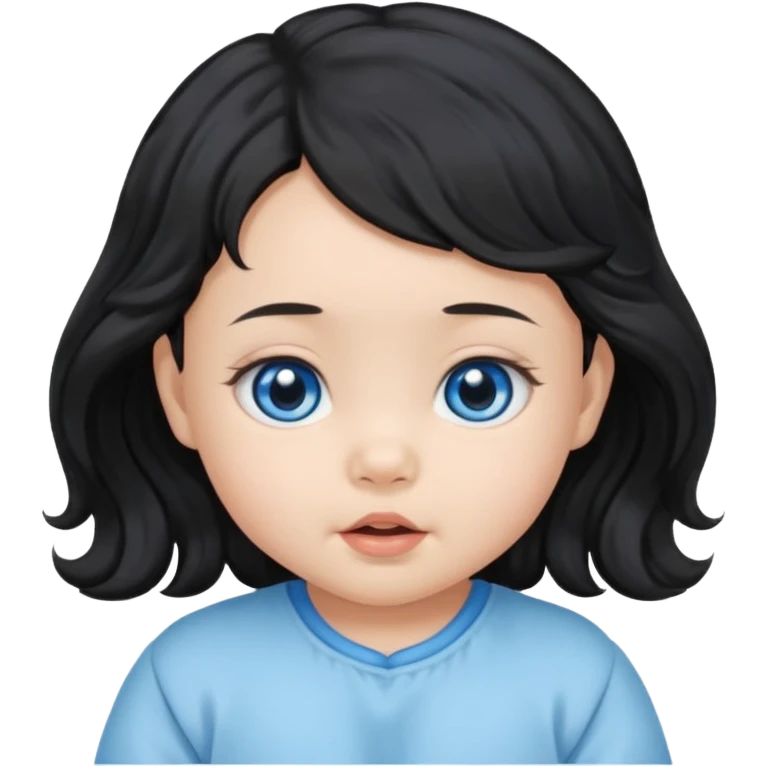 a girl asian newborn baby with black wavvy hair and blue eyes emoji