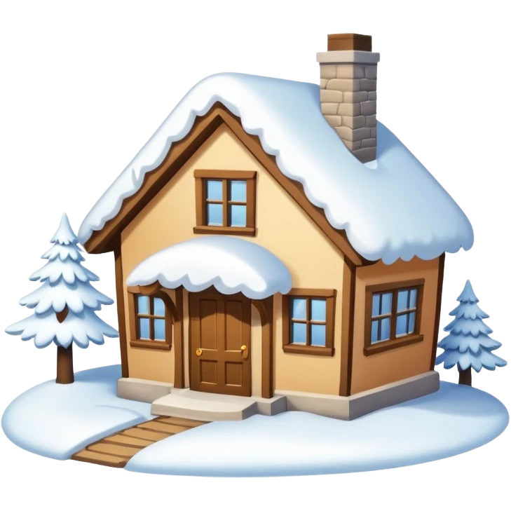 small house viewed directly from the front, with lots of snow emoji