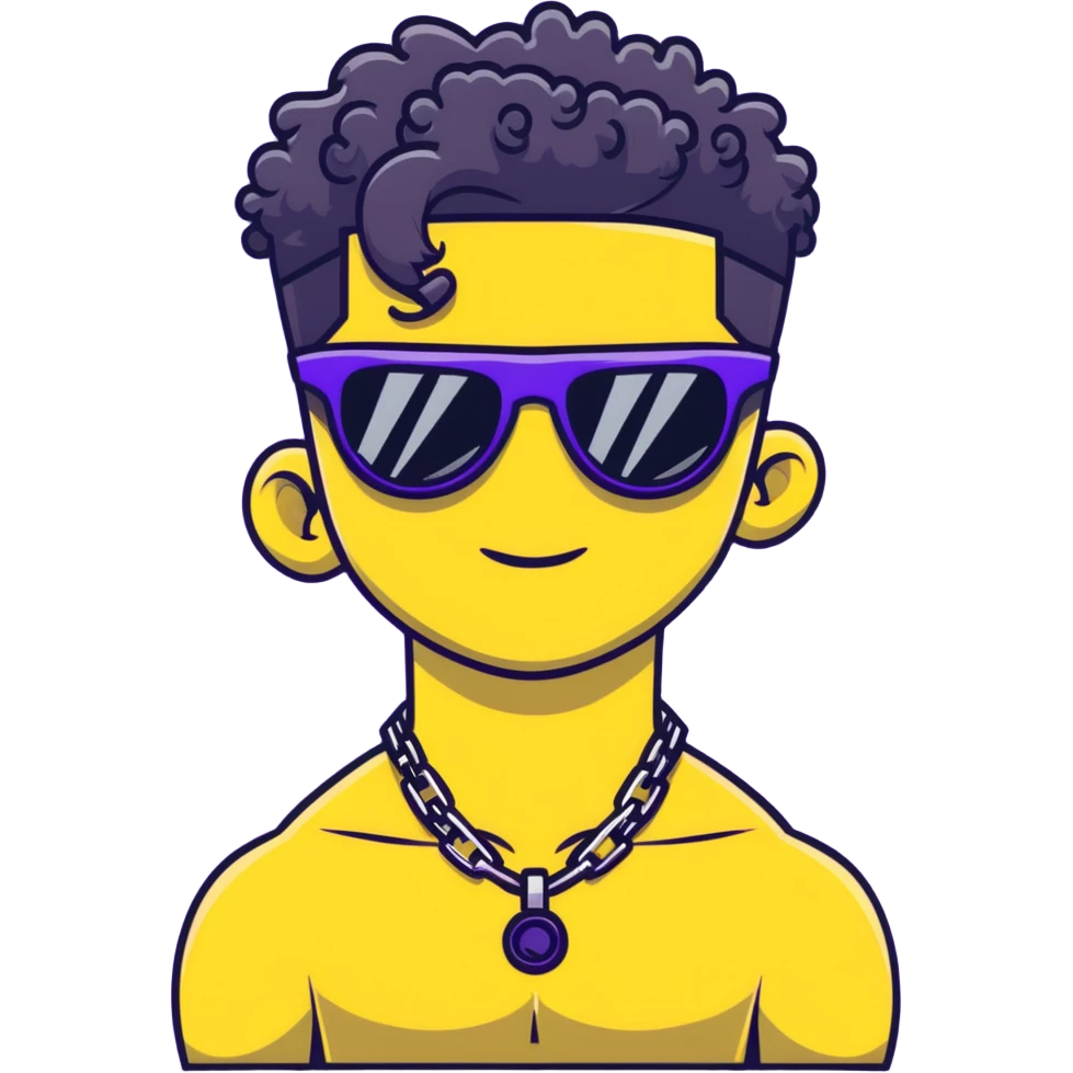 shirtless male athlete with white skin and moderately curly black hair on top with shaved sides, wearing purple sunglasses with black tinted lenses and a plain black chain necklace without pendant emoji