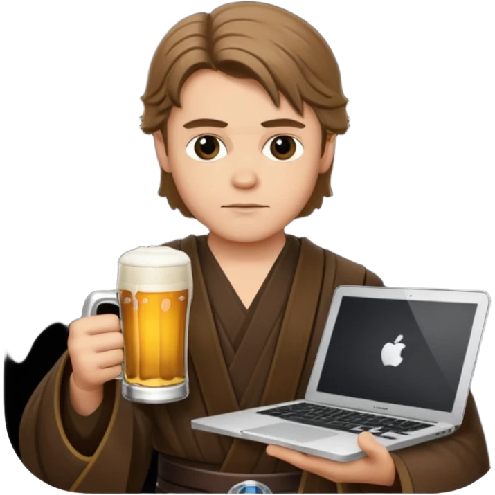 Anakin skywalker holding a beer and a macbook emoji