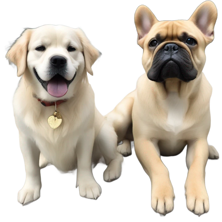 English cream golden retriever and a black frenchie as best friends emoji