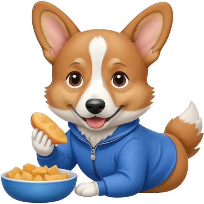 perrita caricatura gorgi gales comiendo con ropa celeste emoji