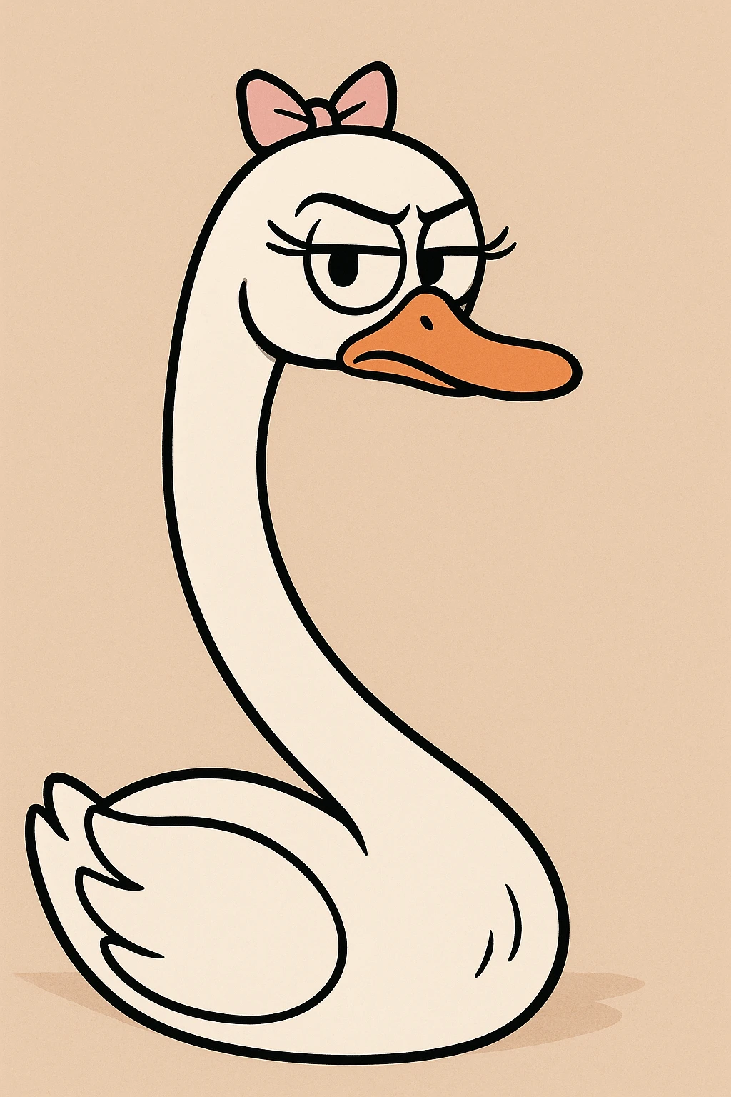 a white swan with a small pink bow on her head, cartoon style, soft colors, minimal background emoji