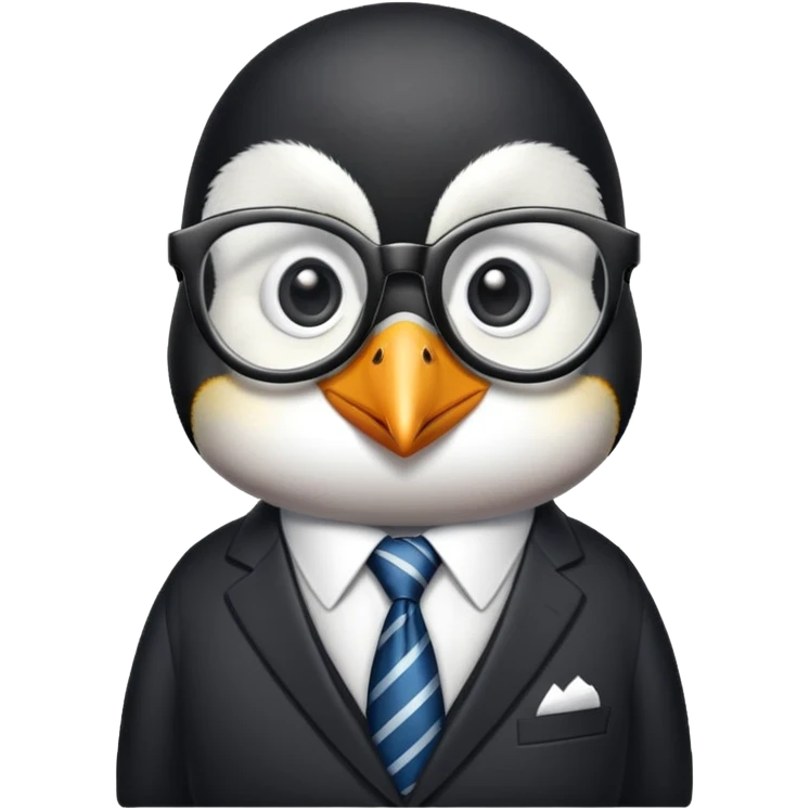 penguin school principal wearing glasses and a formal suit with tie emoji