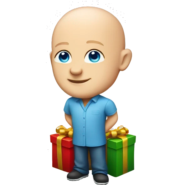 Bald Caucasian blue eye man standing on birthday presents  emoji