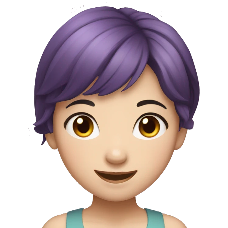 happy face vietnamese girl, black eyes, beautiful smile, short purple hair emoji
