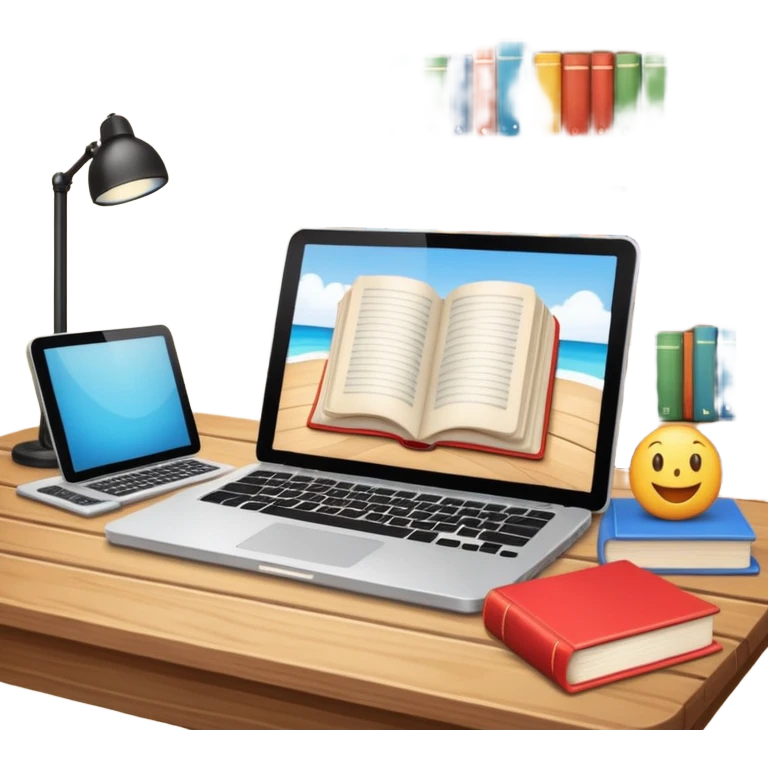 educational project, books and computer emoji