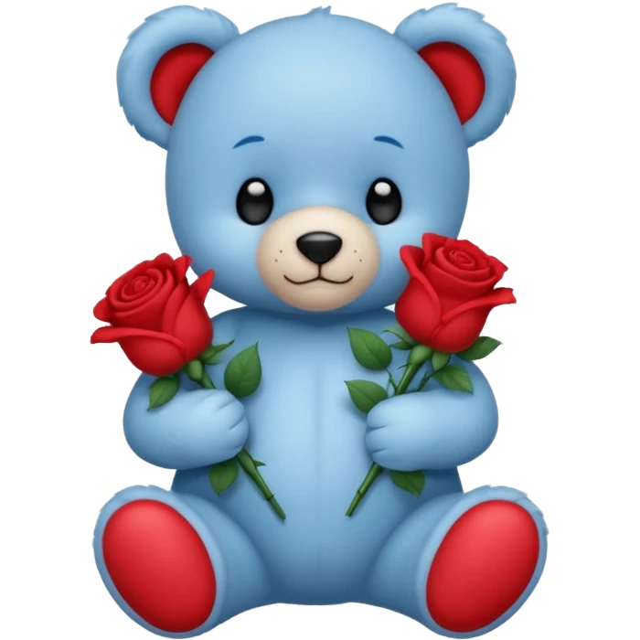 blue baby teddy bear holding roses  emoji