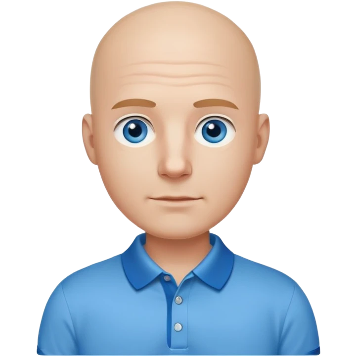 bald man, face and neck, blue eyes, kind face, polo shirt in a business setting and IT background emoji