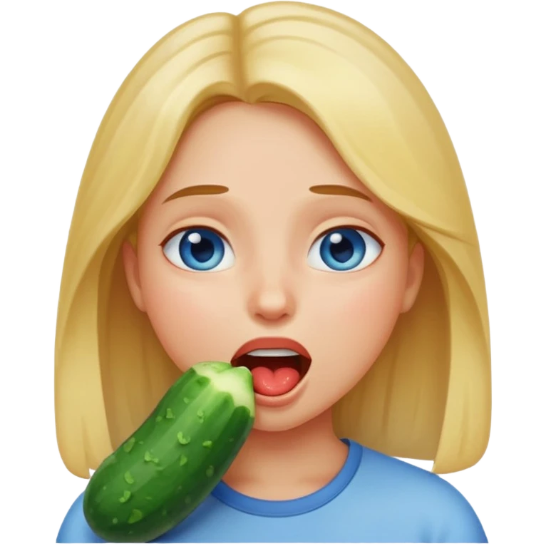 I want a girl emoji, blushing, blue eye, drooling a bit because she has a full cucumber in her mouth. I want her to chock a bit on it but still enjoying. emoji